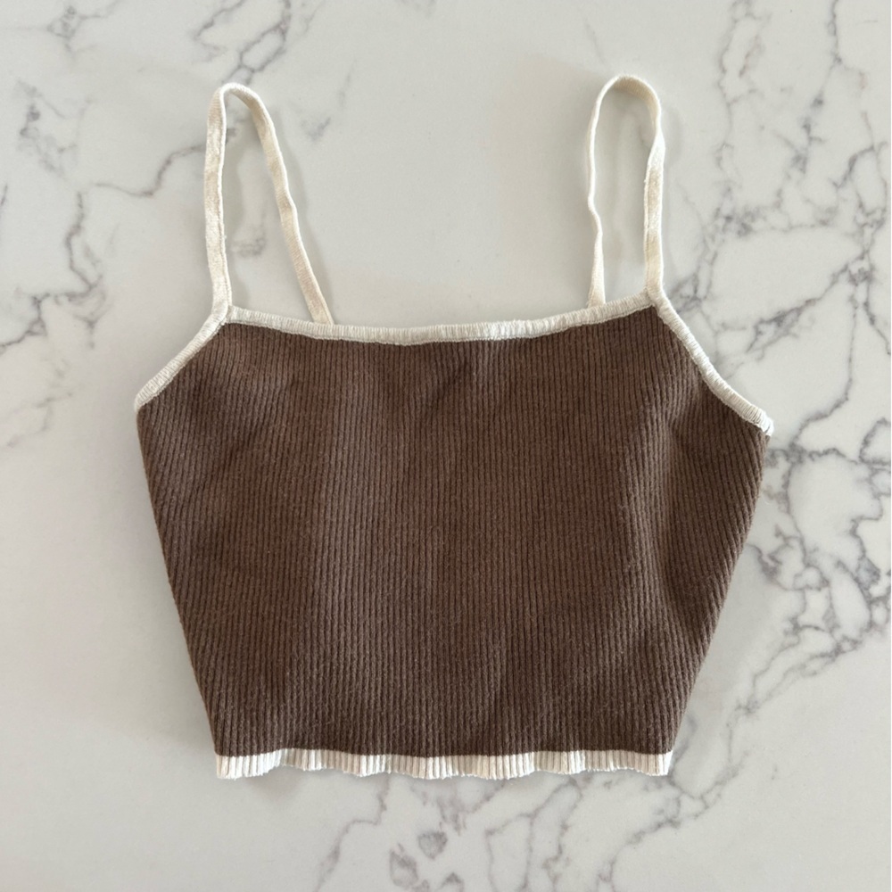 Endless Blue Ribbed Tank Topββ - Brown / Ivory - Size Medium